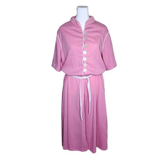Vintage 1970s Shirt Dress Womens Size L Pink Polyester Waitress - Picture 1 of 4